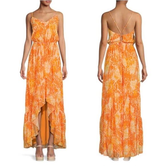Ramy Brook Laura‎ High Low Orange Maxi Dress Strappy Criss Cross Tie Size Medium - Picture 1 of 9